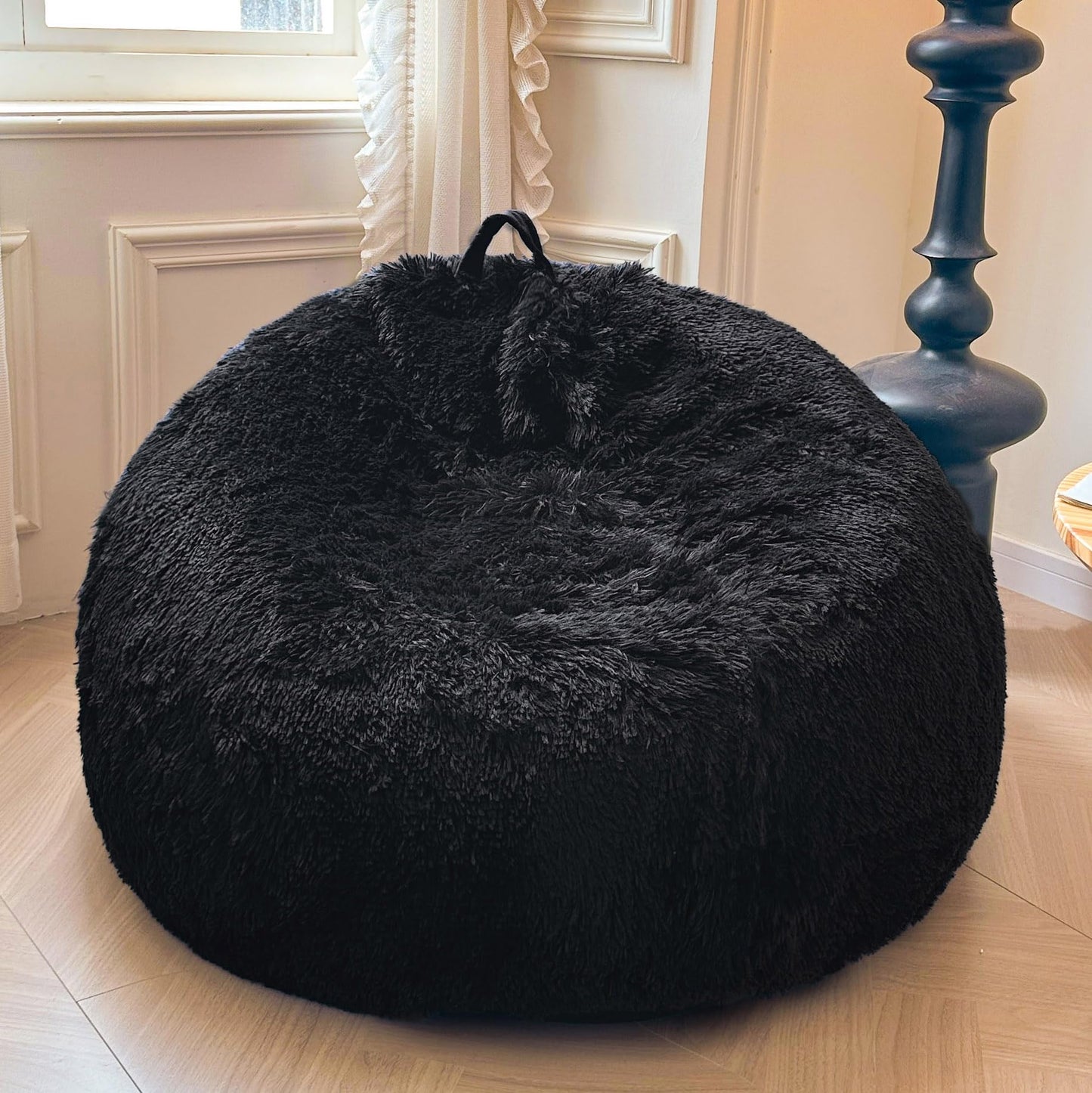 XeGe Soft Faux Fur Stuffed Animal Storage Bean Bag Cover(No Filler), Black