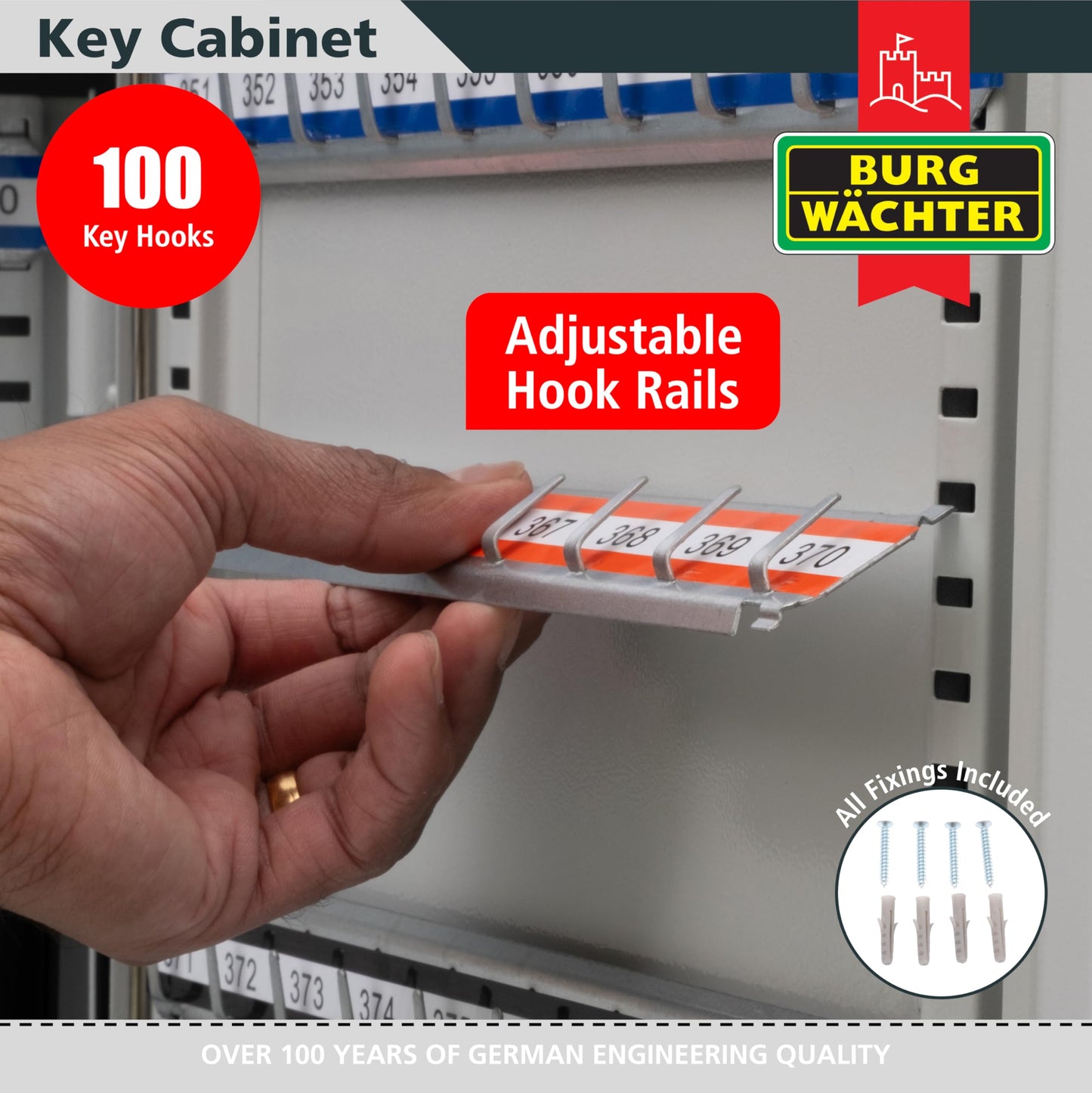 Burg-Wachter Euro Cylinder 100 Key Cabinet, Light Gray