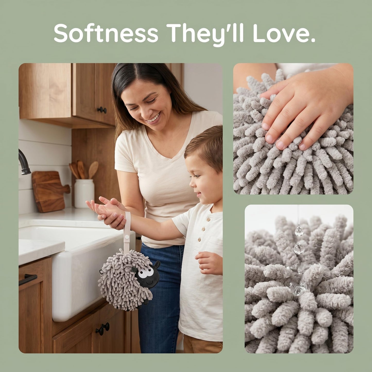 HMETOL Chenille Hand Towels with Hanging Loop, 1 Pack Funny Bathroom Hand