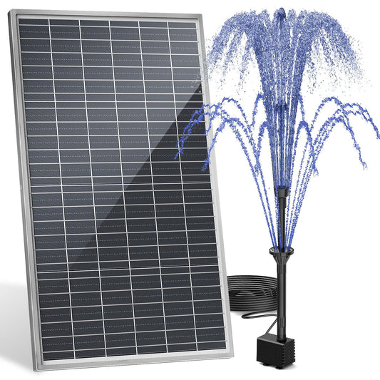 AMZtime 20W Solar Water Fountain, Upgraded solar powered water fountain for DIY Water Feature, Solar Fountain Pump with 6 Nozzles for Bird Bath, Pond,