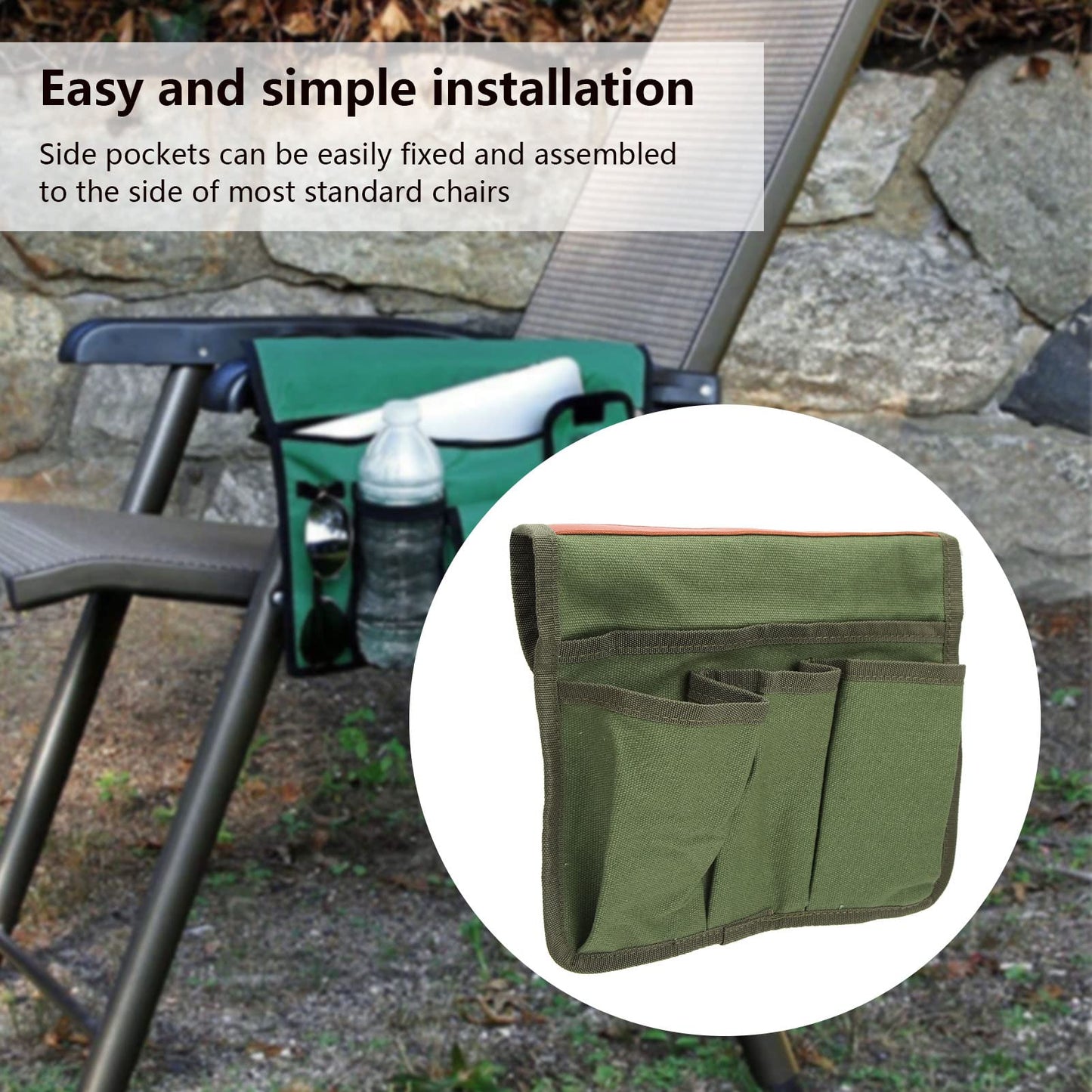 Alomejor Camping Chair Armrest Storage Bag with 3 Pouch Side Pocket for Outdoor Hiking (Military Green)