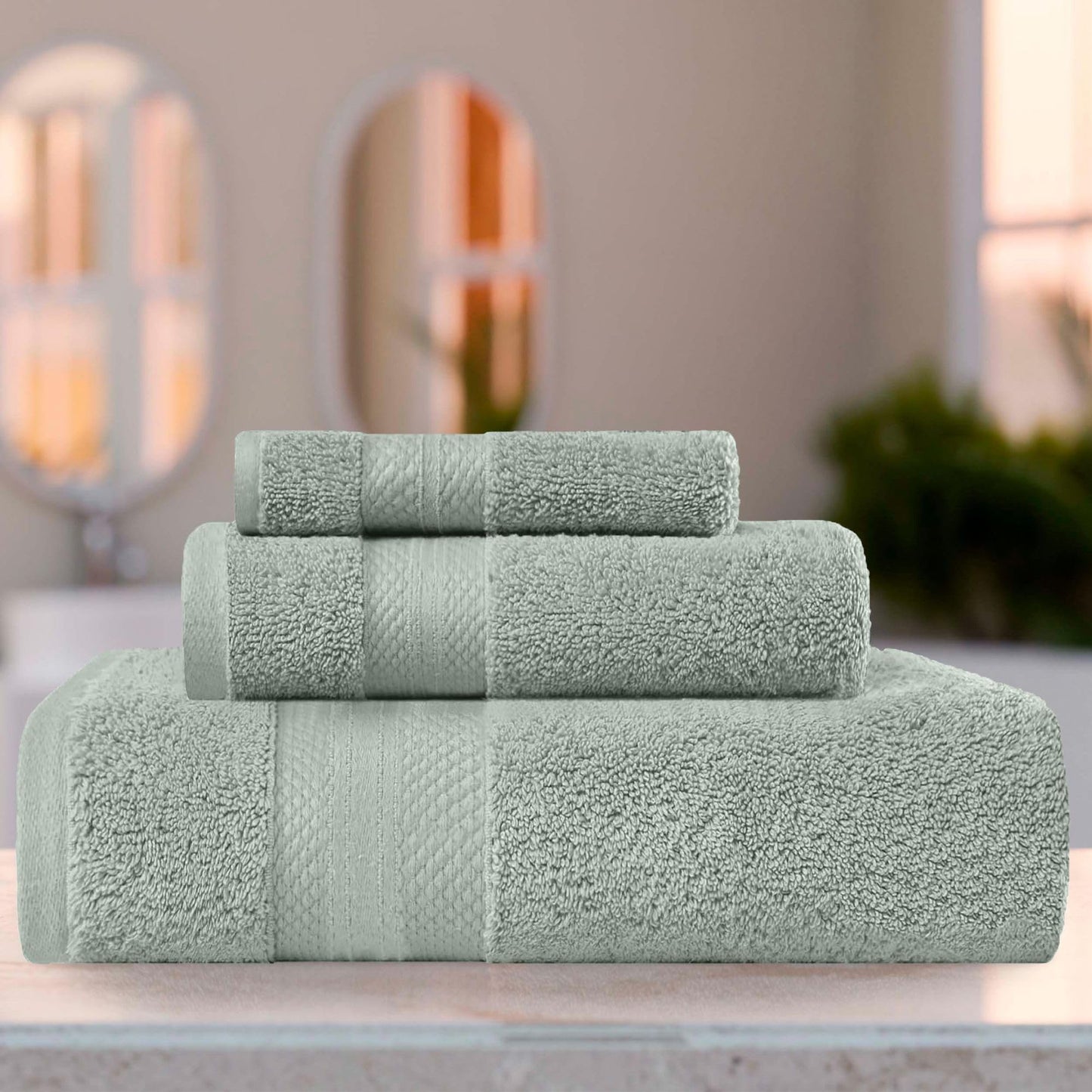 Superior Turkish Cotton 3-Piece Towel Set, Assorted Towels for Home, Bathroom Essentials, Bath, Hand, and Face Towel, Soft Plush Hotel Quality