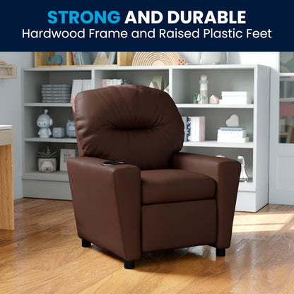 Flash Furniture Chandler Contemporary Brown LeatherSoft Kids Recliner with Cup Holder