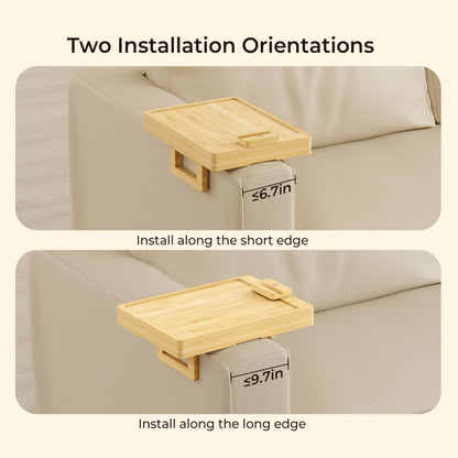 Wealone Bamboo Couch Arm Tray for Wide Couch, Sofa Arm Clip Table with Storage Box, Couch Armrest Tray with 360°Rotating Phone Holder