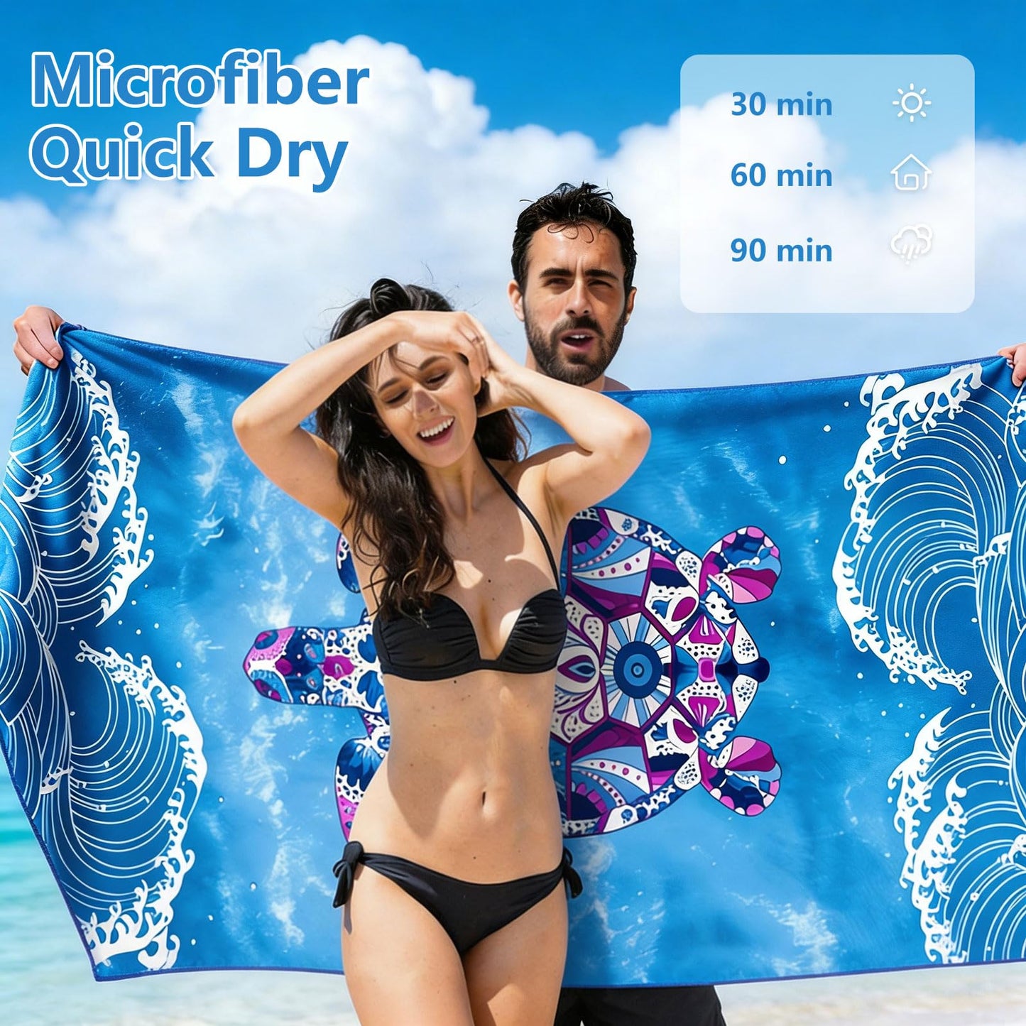 Luckezo 2 Pack Thin Lightweight Microfiber Beach Towel, Oversized 180 x 90 cm Big Extra Large Microfiber Sand Free Towels
