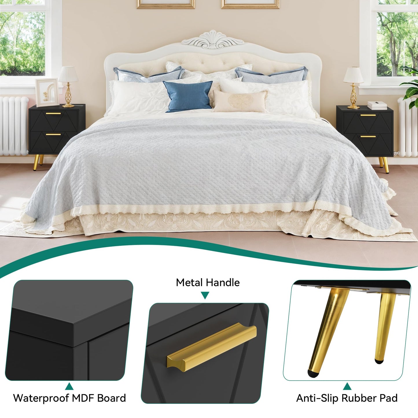 YITAHOME 2-Drawer Bedside Table Set of 2, Small Bedside Storage Cabinet with Storage, Nightstand End Table for Living Room Bedroom Office