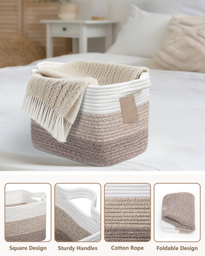 JOJOSEE Small Cotton Rope Woven Storage Basket for Shelves, Brown