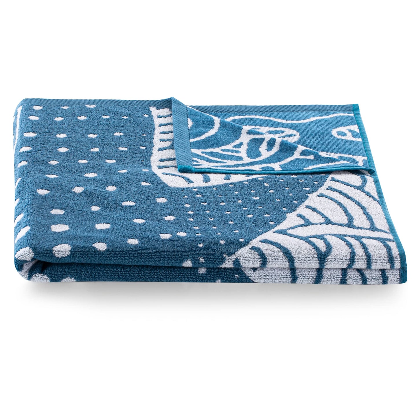 RESTILO Beach Towel Large 90 x 180 cm 100% Cotton Terry Velour Bath Towel Easy Care Soft and Absorbent Quick-Drying Beach Towel Dark Blue Navy White