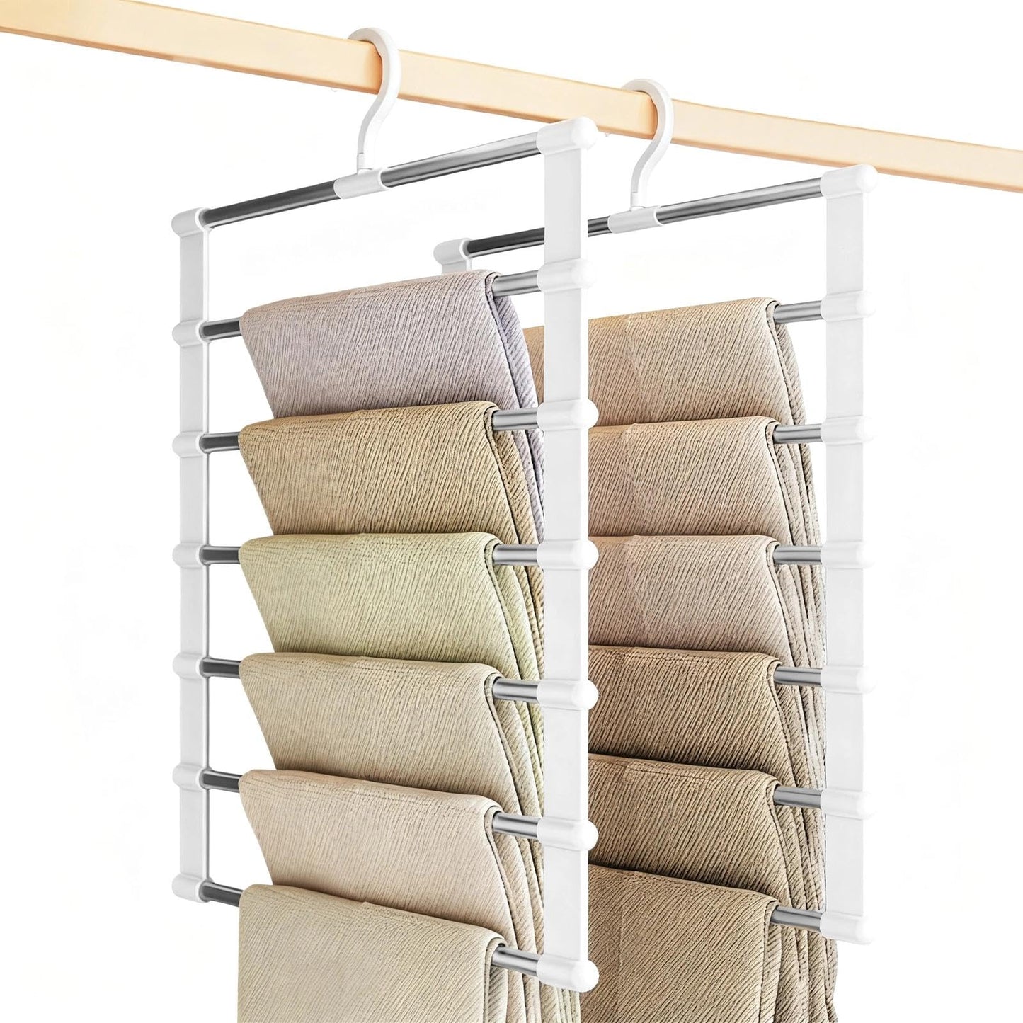 Trouser Hangers Space Saving for Wardrobe, 2 Pcs Smart Non-Slip Multifunctional Closet Organizer for Trousers Jeans Skirts Scarves Towels