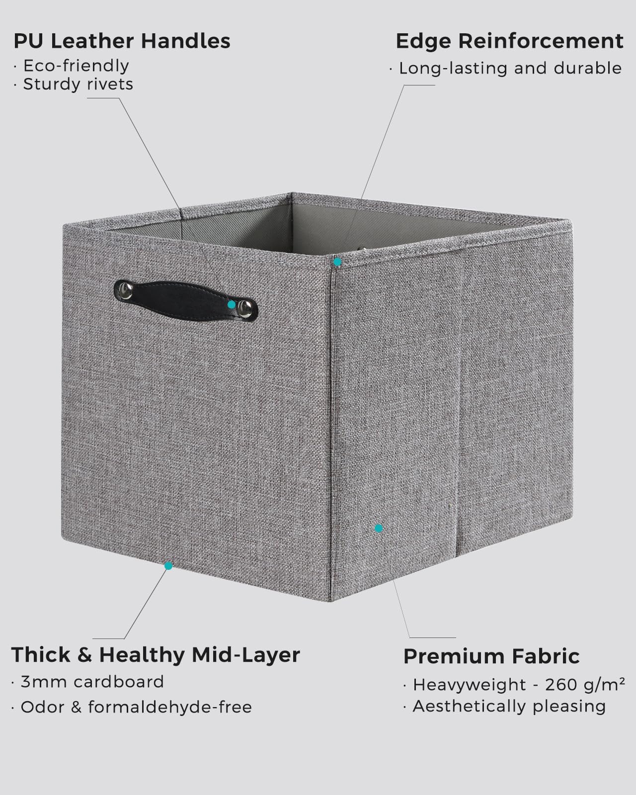 FABINADO Storage Boxes Fit KALLAX | 260g/㎡ Fabric Cubby Organizer Basket for Bookshelf, Closet, Wardrobe | Cube Unit Drawer Insert | 4 Pack, Dim Grey