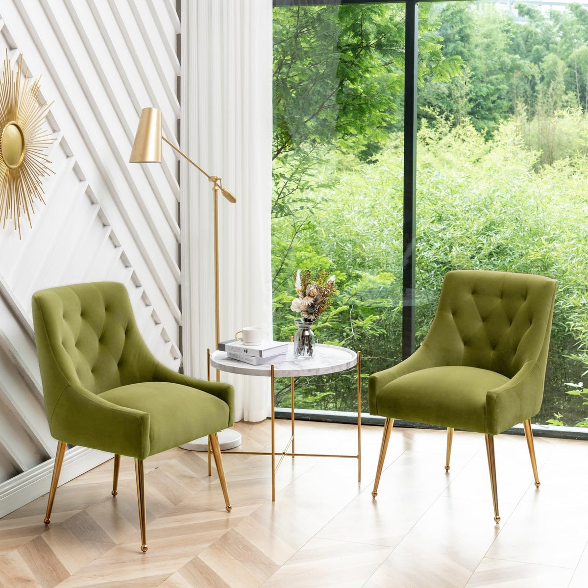 SEYNAR Dining Chair Set of 2,Modern Velvet Dining Chairs with Gold Legs,Elegant Tufted Accent Chairs for Reception, Living Room or Study Room