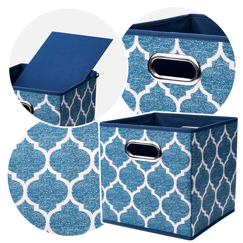 HSDT 3 Cube Storage Bins Blue Navy 10.5x10.5x11 Inch Foldable Grid Lantern Print Fabric Half Storage Basketes for Home Organizers Storage