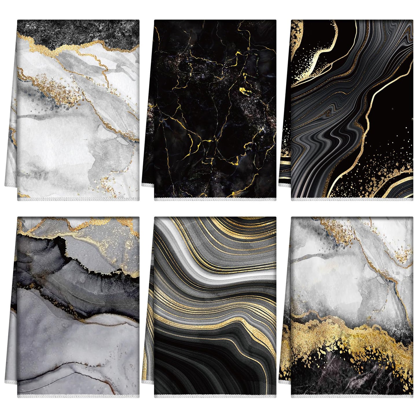 Boyiee Set of 6 Marble Kitchen Towels Marble Summer Tea Towels Absorbent Dish Towels 24 x 16 Inches Kitchen Gifts Hand Towels Gifts for Farmhouse