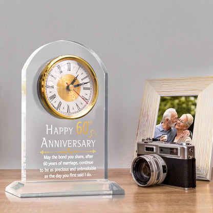 OkiyiD 60th Anniversary Wedding Gift, Anniversary Quartz Clock, Desk Table Clock, 60 Years of Marriage, Daimond Wedding for Couple, Parents,