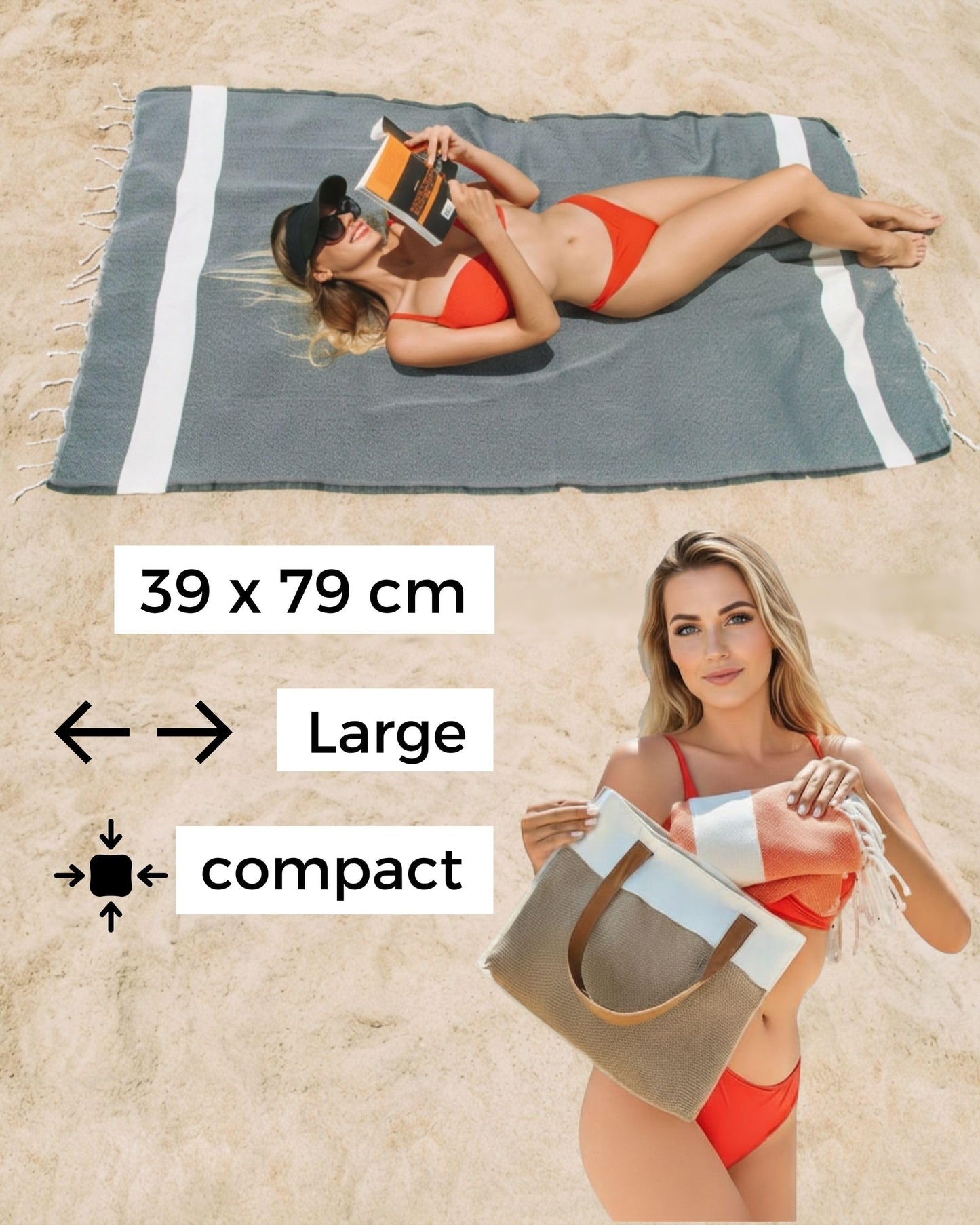 Flora Furora Beach Towel Large 100 x 200 cm: Cotton (Set of 2), Light, Long, Thin, Compact, Premium Quality, Hammam Towel, Sauna Towel