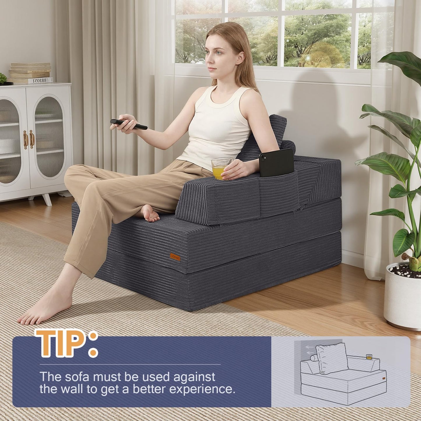 MeMoreCool Folding Sofa Bed Single, Convertible Boneless Couch with Pillow
