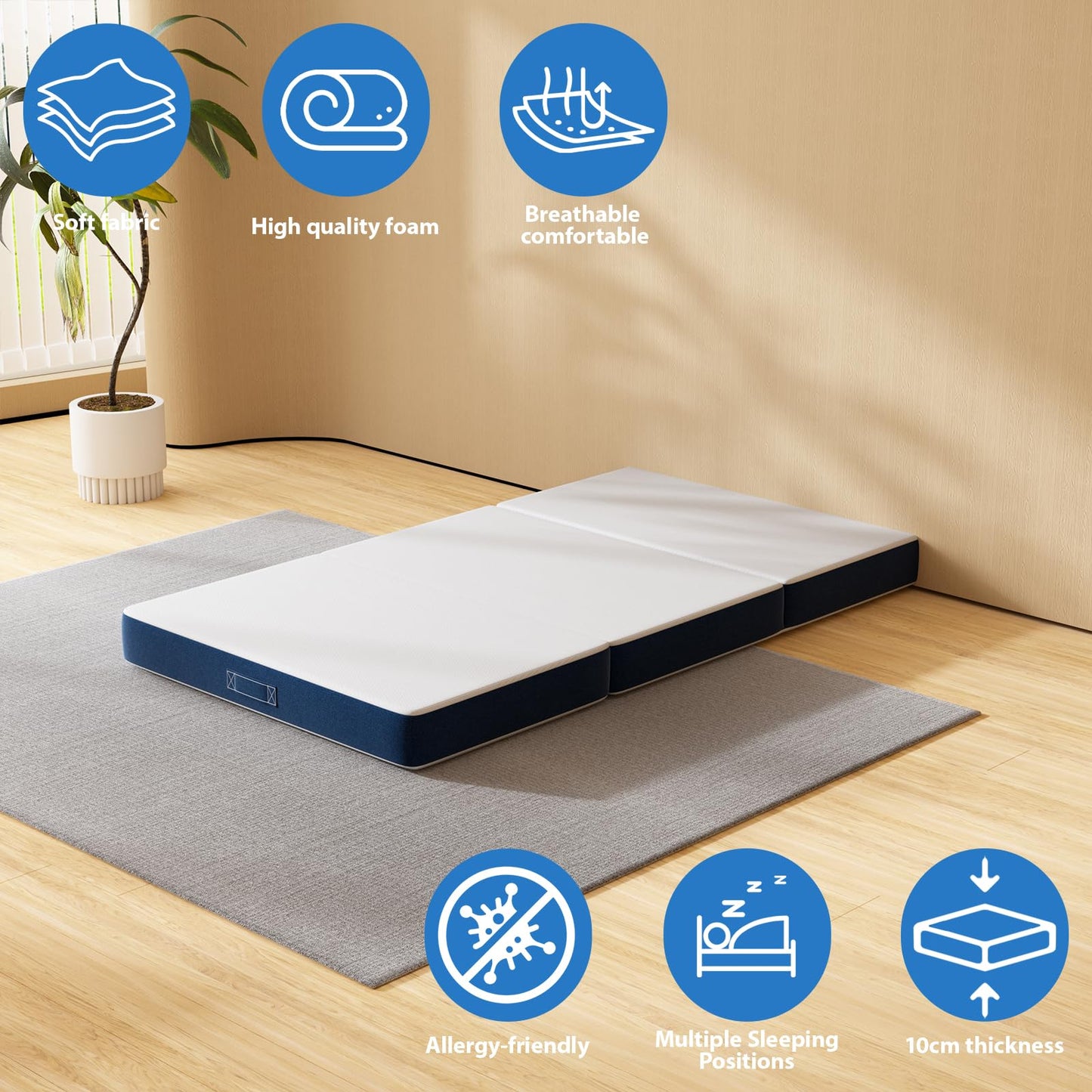 DEWINNER Folding Mattress Small Single, 75x190x10cm