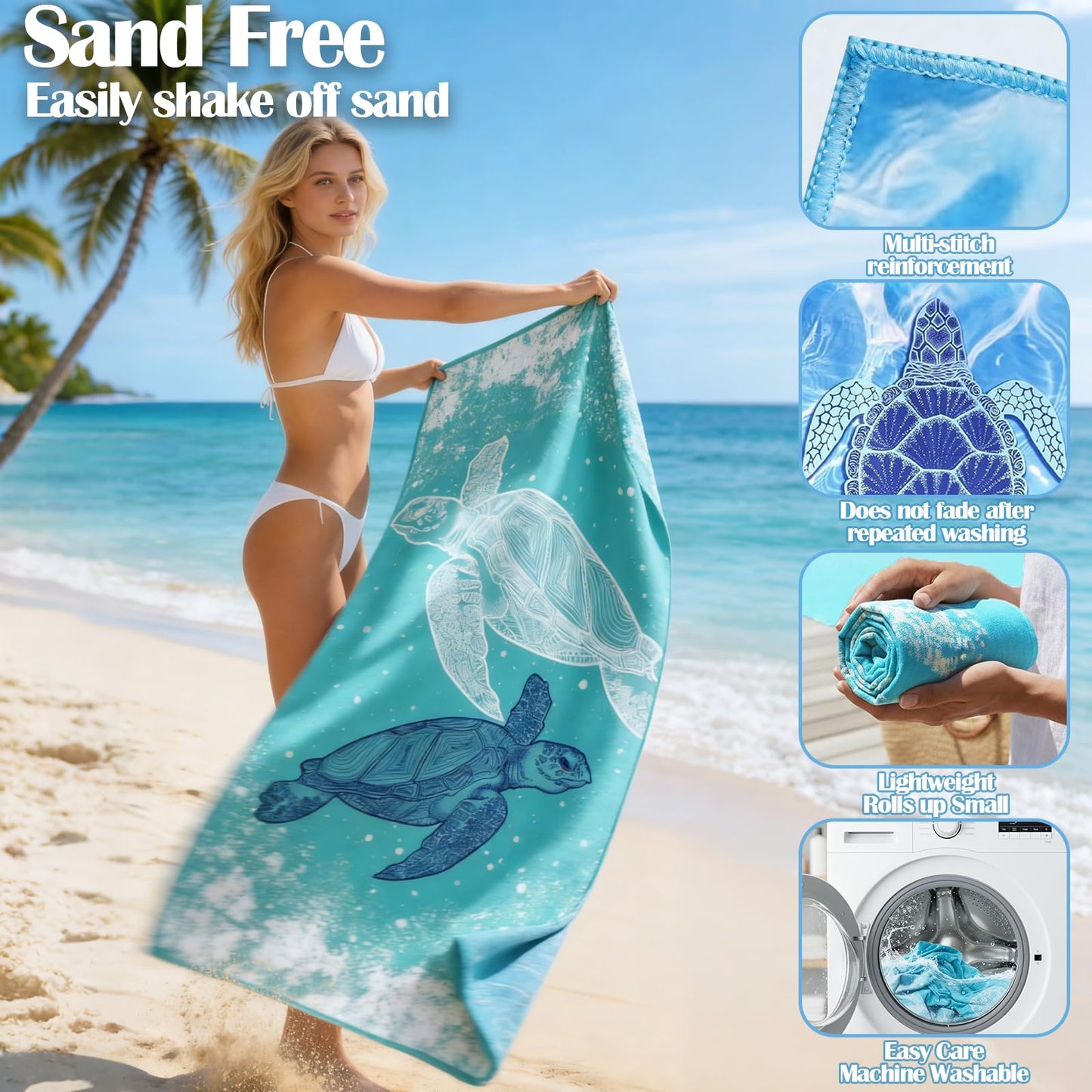 Hyhuiyin 2 Pack Microfibre Beach Towels, 180×90 cm Extra Large Quick Dry Beach Towel with Double Side Print Reusable Soft Towels for Audlts Sand Free