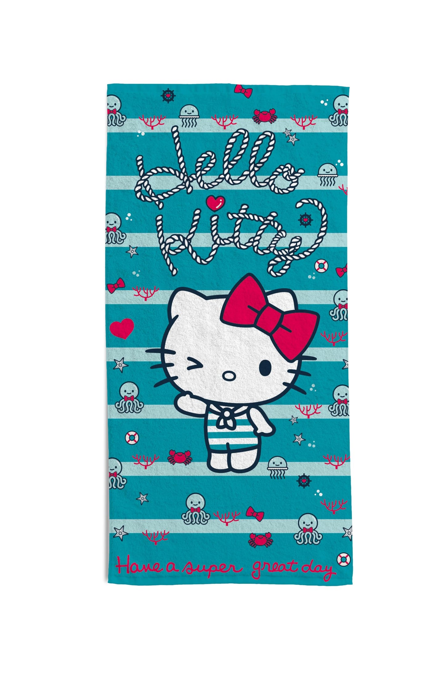 hermet, Hello Kitty Beach Towel, 70 x 140 cm, Beach or Pool Towel, 100% Soft Cotton, Practical and Lightweight