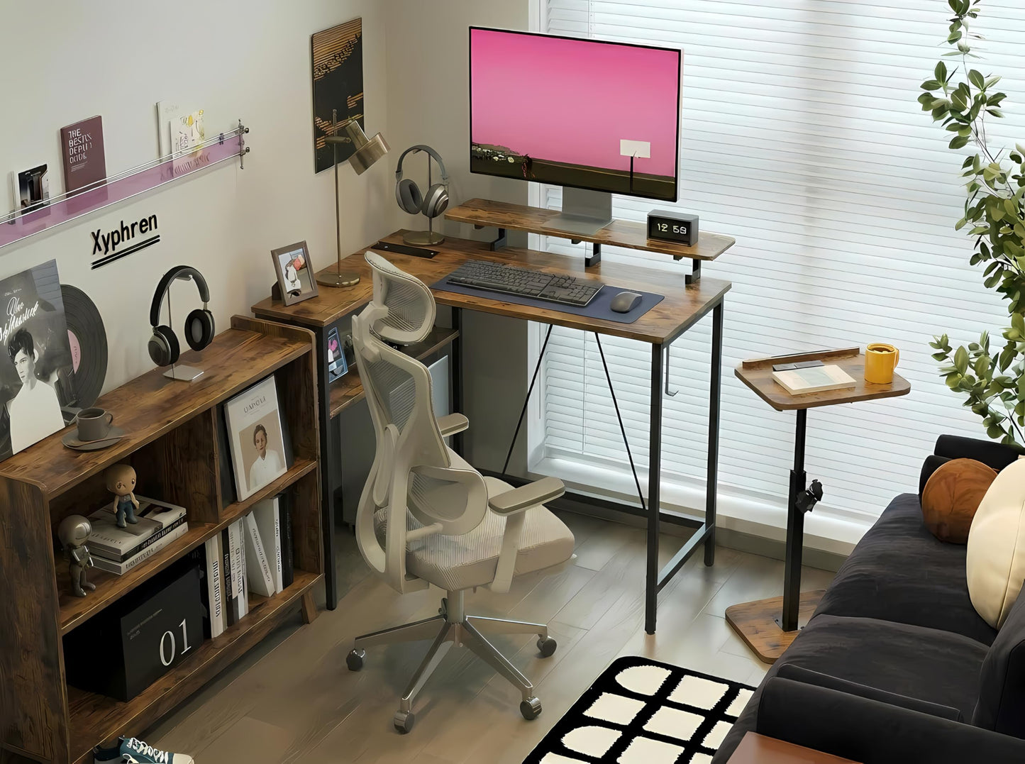 Xyphren L Shaped Gaming Desk with RGB LED Lights & Power Outlets, Small Computer Desk with Adjustable Shelves