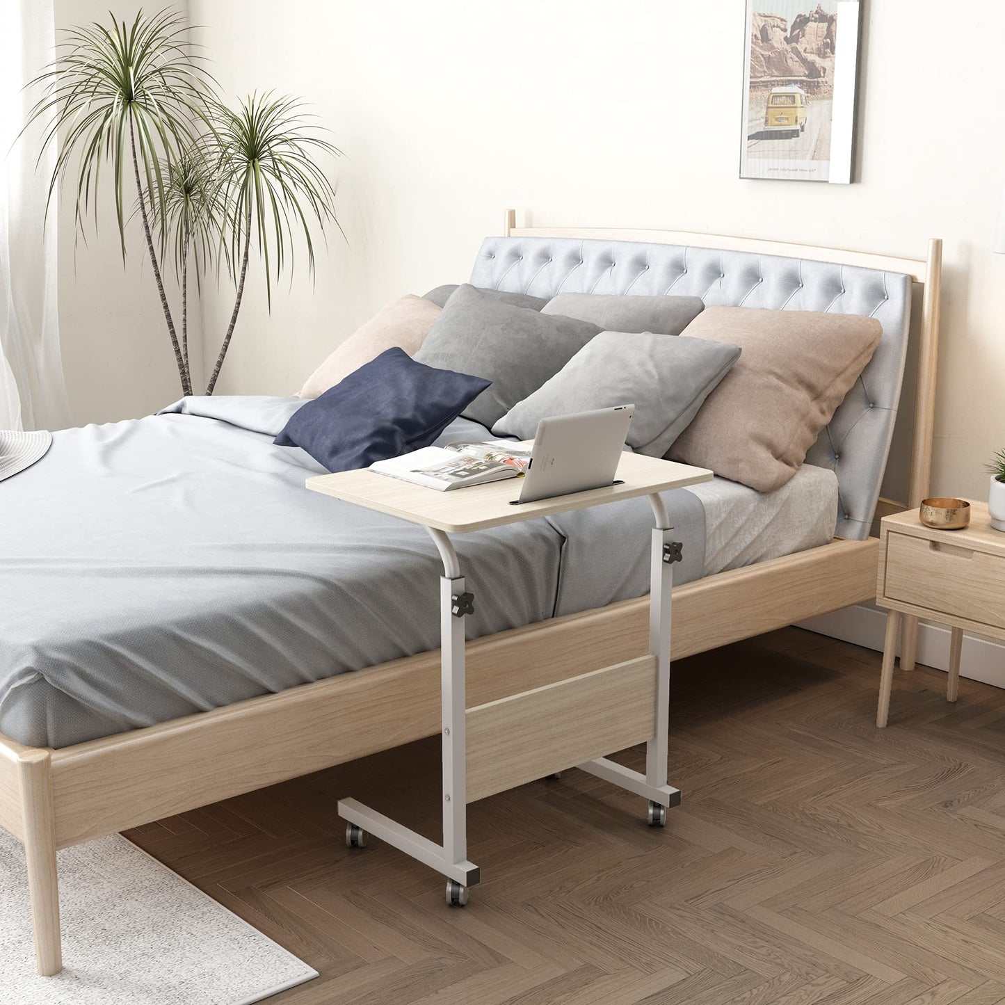 sogesfurniture 60 * 40cm Adjustable Height Laptop Table with Tablet Slot, Mobile Computer Stand Desk Portable Side Table for Bed Sofa