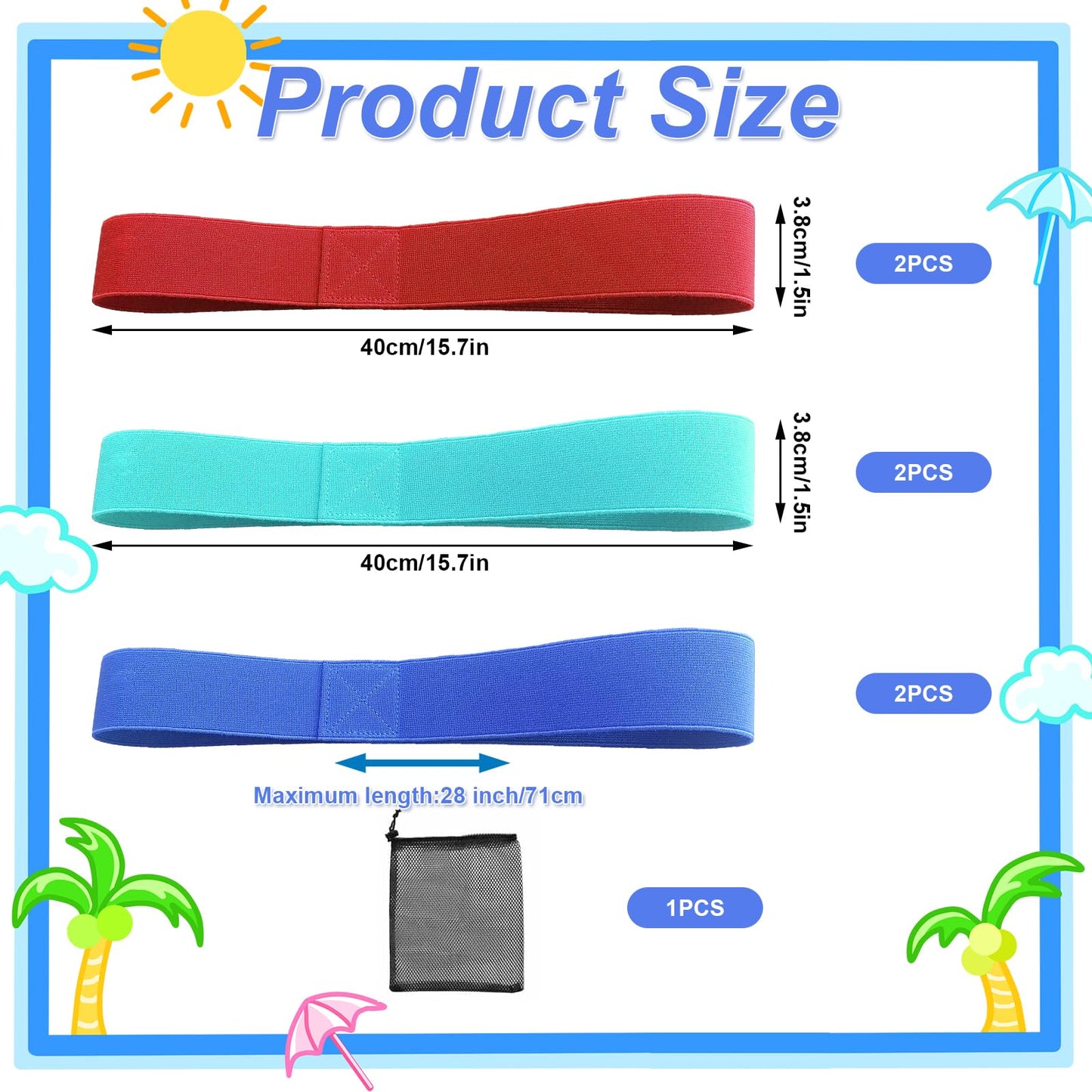 BORISCA 6 Pcs Beach Towel Bands, 3.8x40cm Towel Bands for Sun Loungers with Storage Bag, Elastic Towel Craber for Beach Chair, Towel Bands for Beach