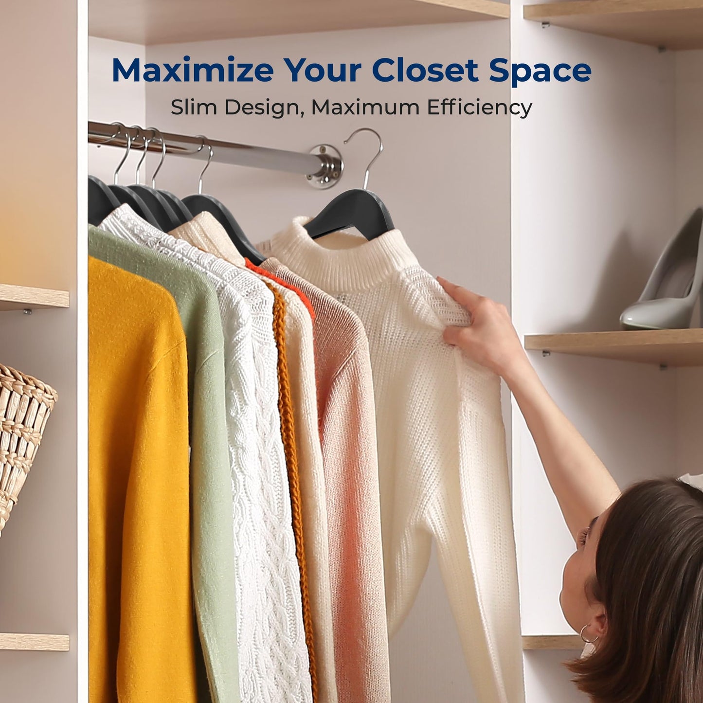 SereneLife Wood Hangers - Space Saving Heavy Duty Slim Suit Clothes Hanger Set with 360 Degree Swivel Metal Hook, Can Hold Up to 10 Lbs. for Coats