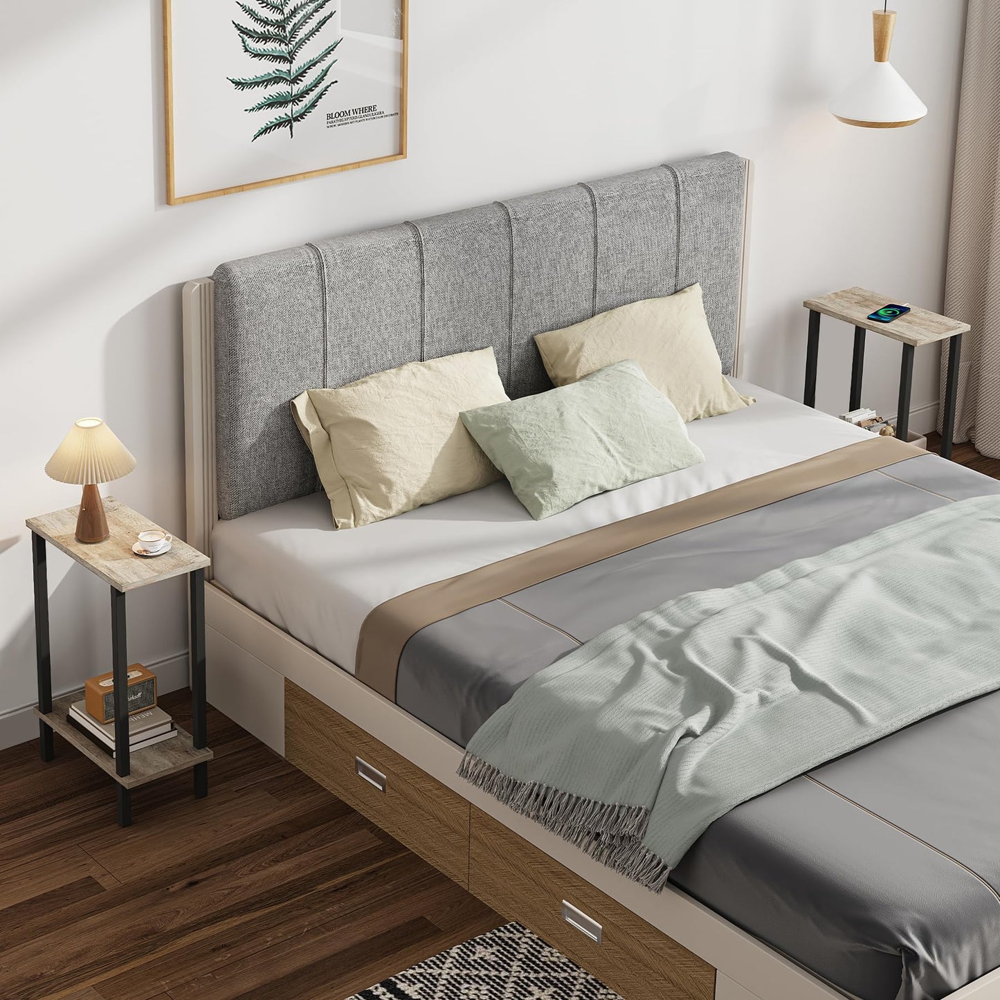 TUTOTAK Small Side Table, Narrow End Table, Skinny Sofa Table, Slim Nightstand, Living Room, Bed Room, Greige TB01BG0622EU