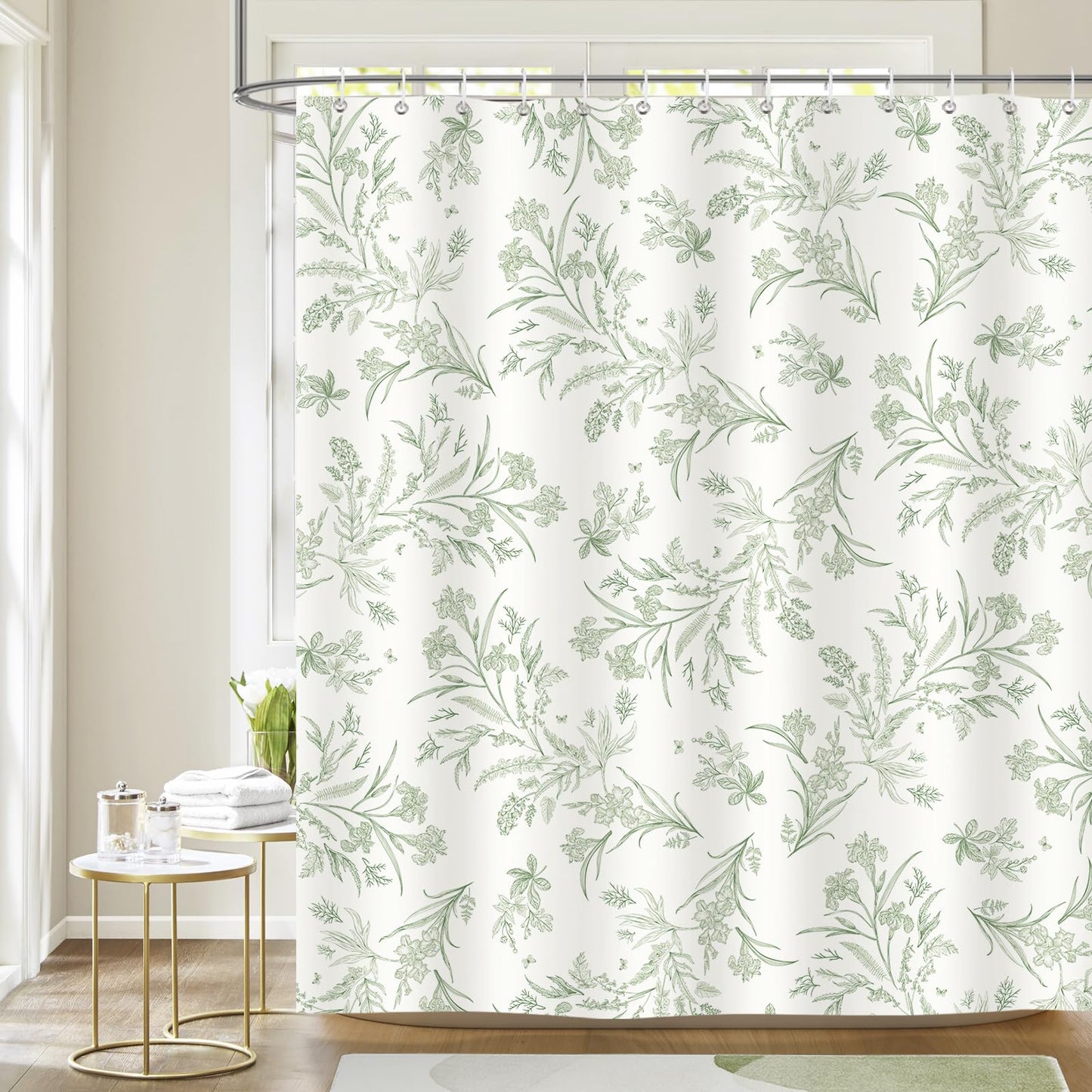 Dazzlewall Sage Green Shower Curtain for Bathroom Mould & Mildew Resistant