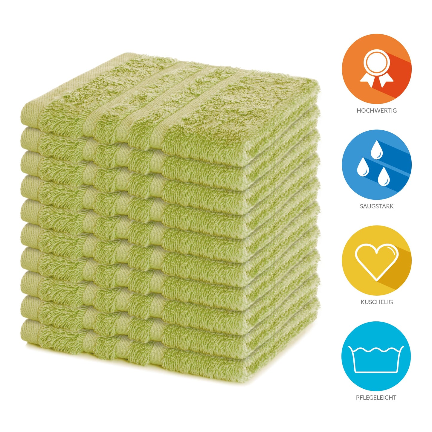 Lavea® Set of 10 Terry Towels, 30 x 30 cm, 100% Cotton Terry 500 g/m², Guest Towels and Small Wash Mitts, Easy Care at 60 °C, Terrycloth Series Elena