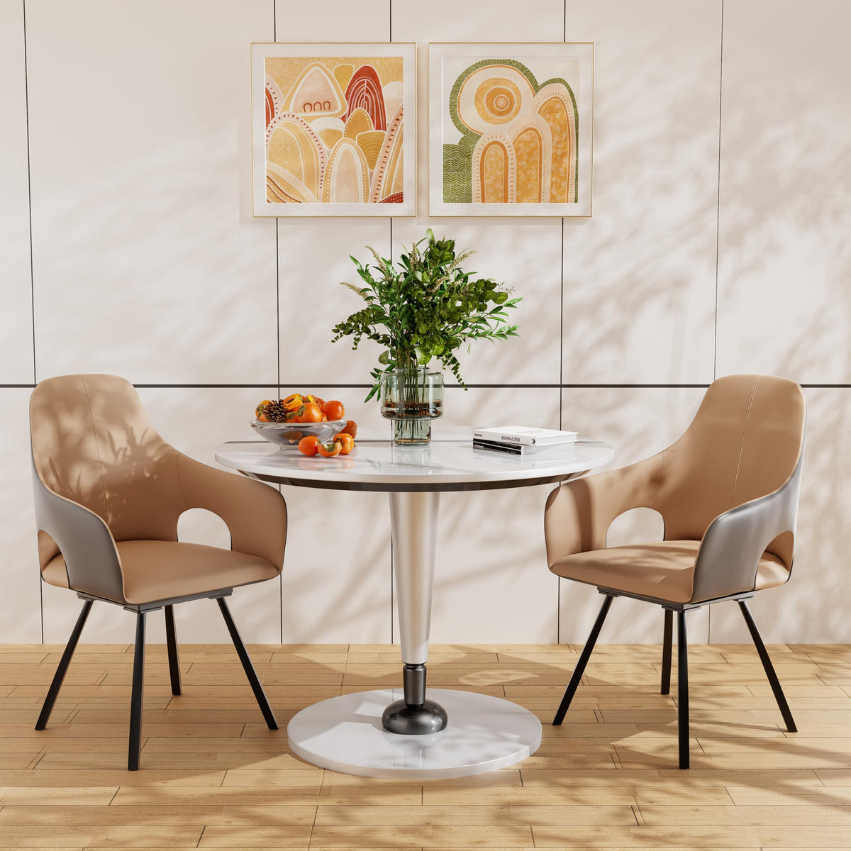 Swivel Dining Chairs 360° Rotatable : Leather Dining Chair Set of 2 Dining Room Chairs with Armrest,High Back Swivel Armchair Sponge Filling