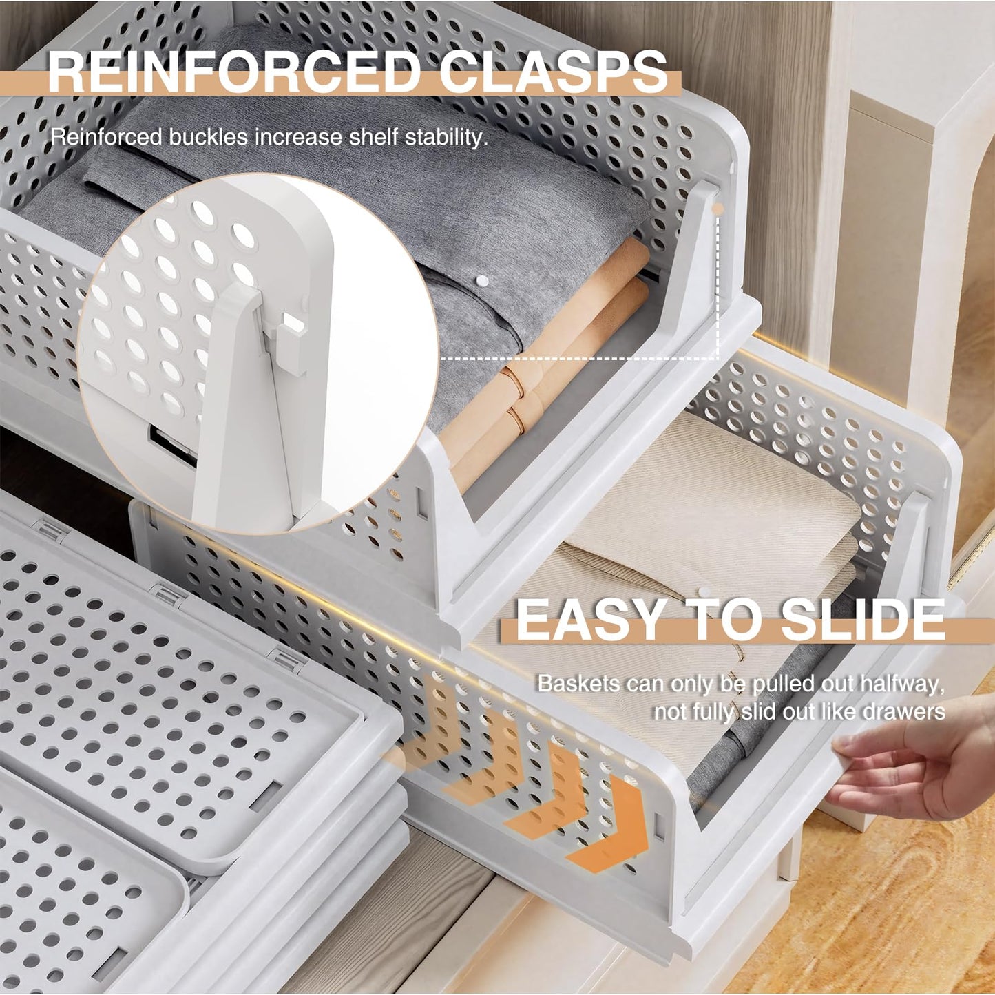 Tuocal 8 Pack Wardrobe Storage Organisers, Folding Closet Organisers Plastic Storage Drawer
