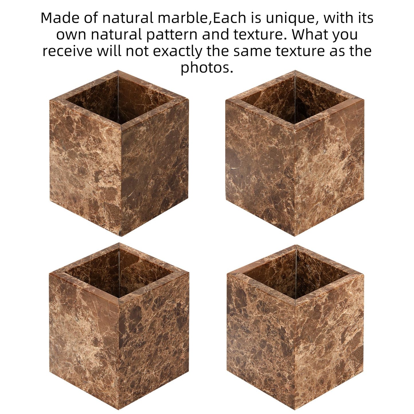 TABHOUKIT Natural Marble Toothbrush Holder, Dark Brown, 8.5 x 8.5 x 10 cm