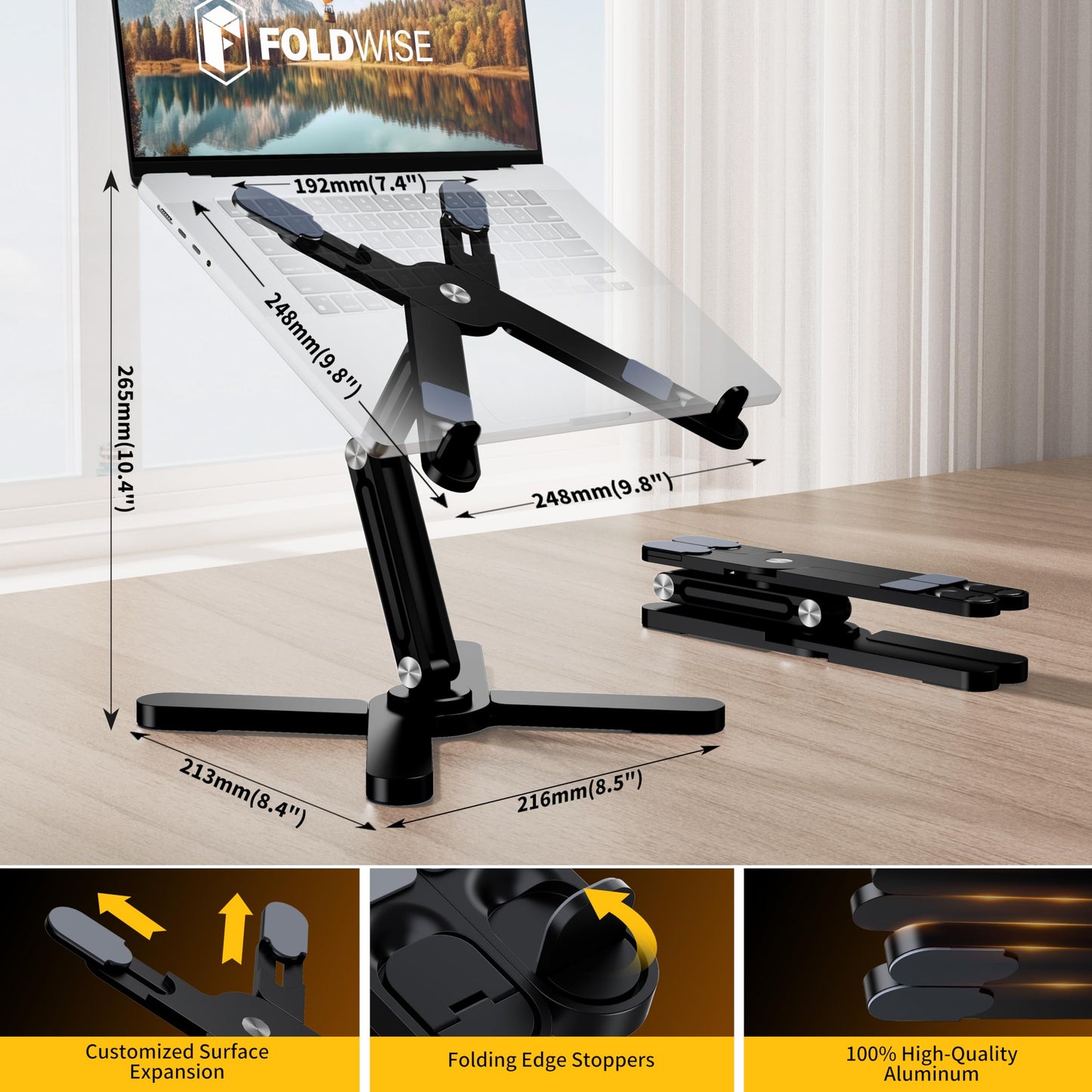 FoldWise X Premium Laptop Stand for Desk, 100% Aluminium with 360° Rotation
