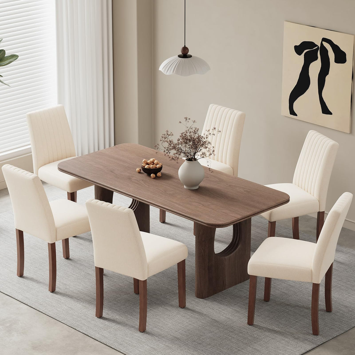 COLAMY Dining Chairs Set of 6 with Thick Seat Cushion, Fabric Chairs for Dining Room with Wood Legs and Ergonomic High Back