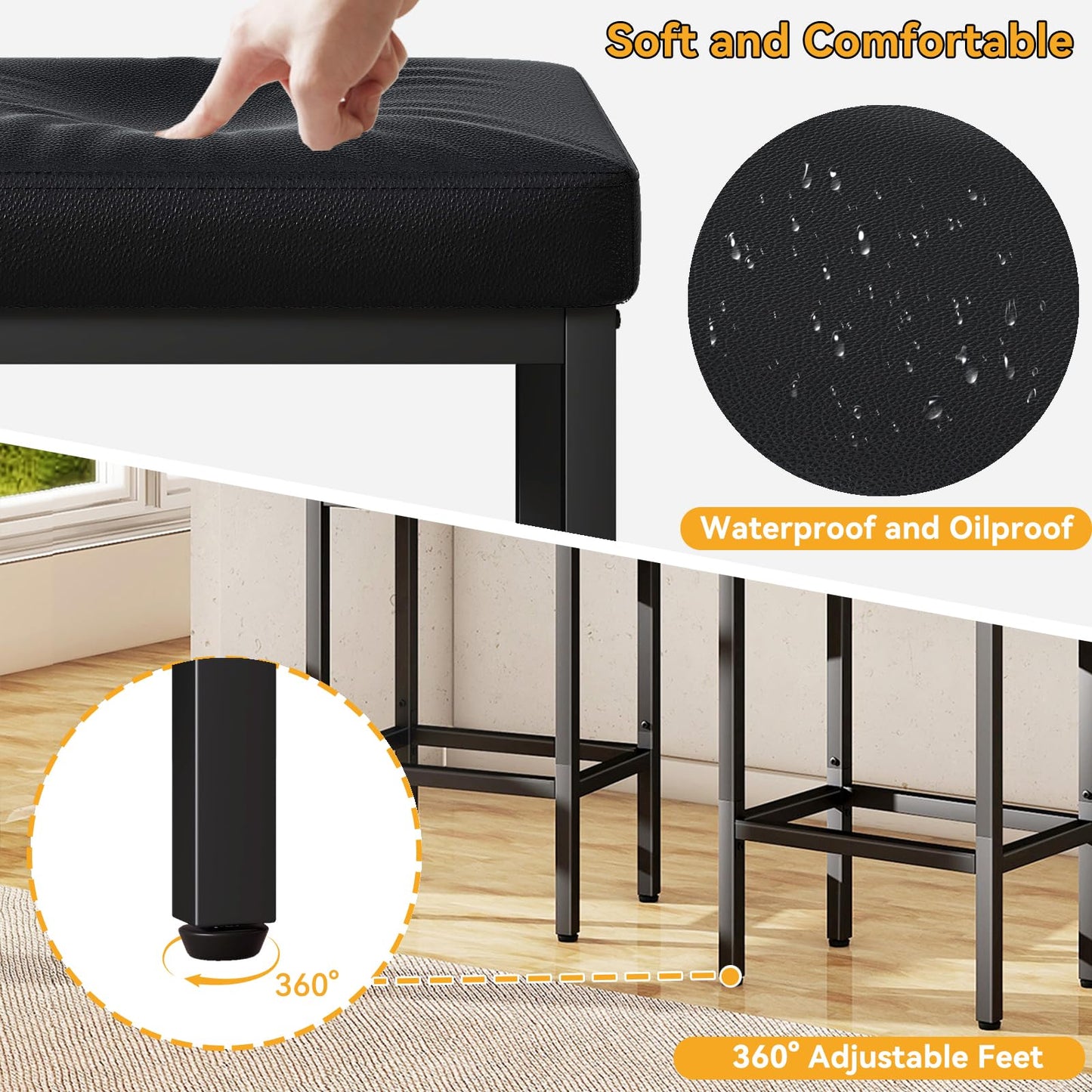 YMYNY 66cm Bar Stools Set of 4 - PU Leather Breakfast Bar Stools, HBS513B-2