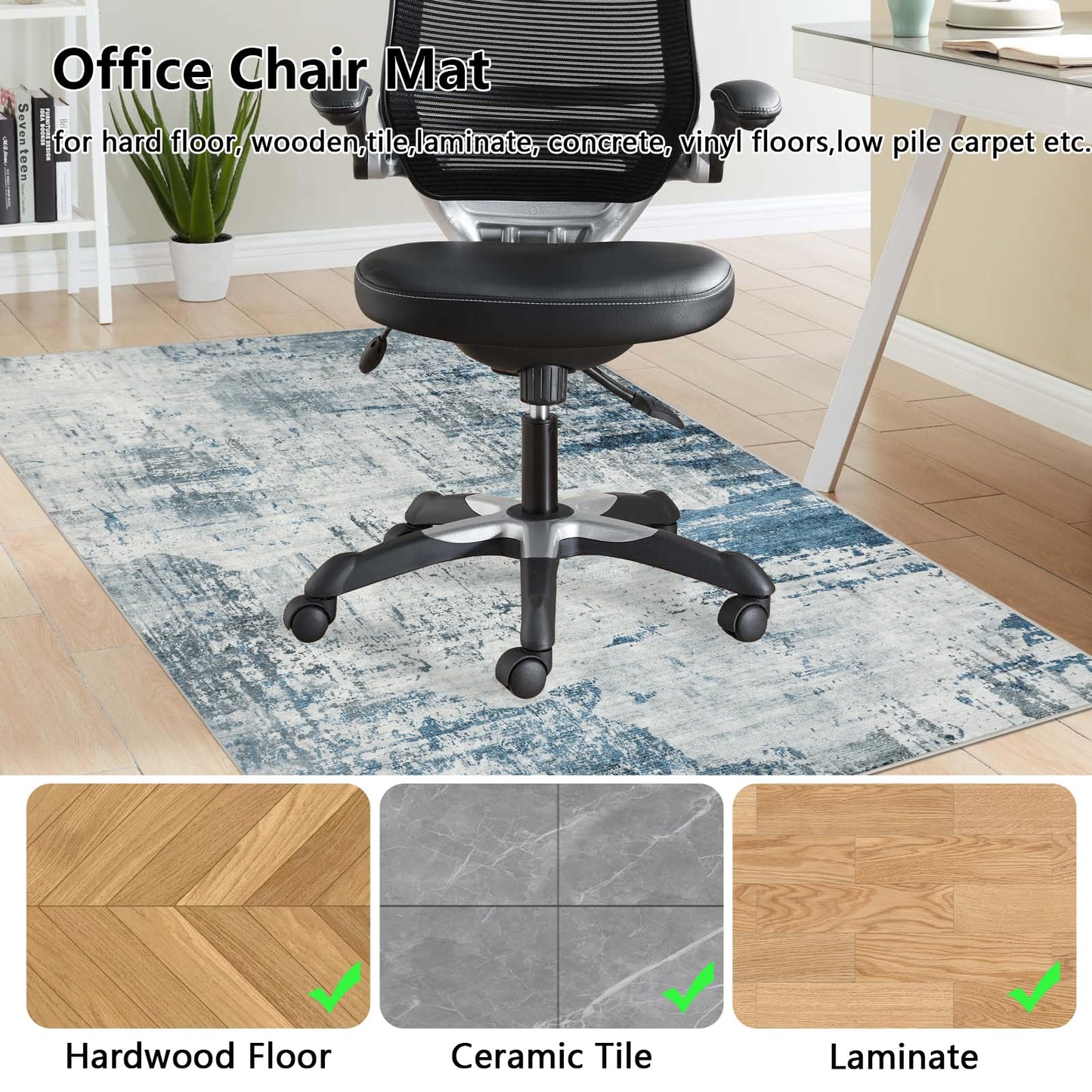 Famibay Office Chair Mat for Hardwood Floor 90x120cm Computer Desk Chair Mat Floor Protector Mat Blue for Hard Wooden Tile Floors Anti Skidding