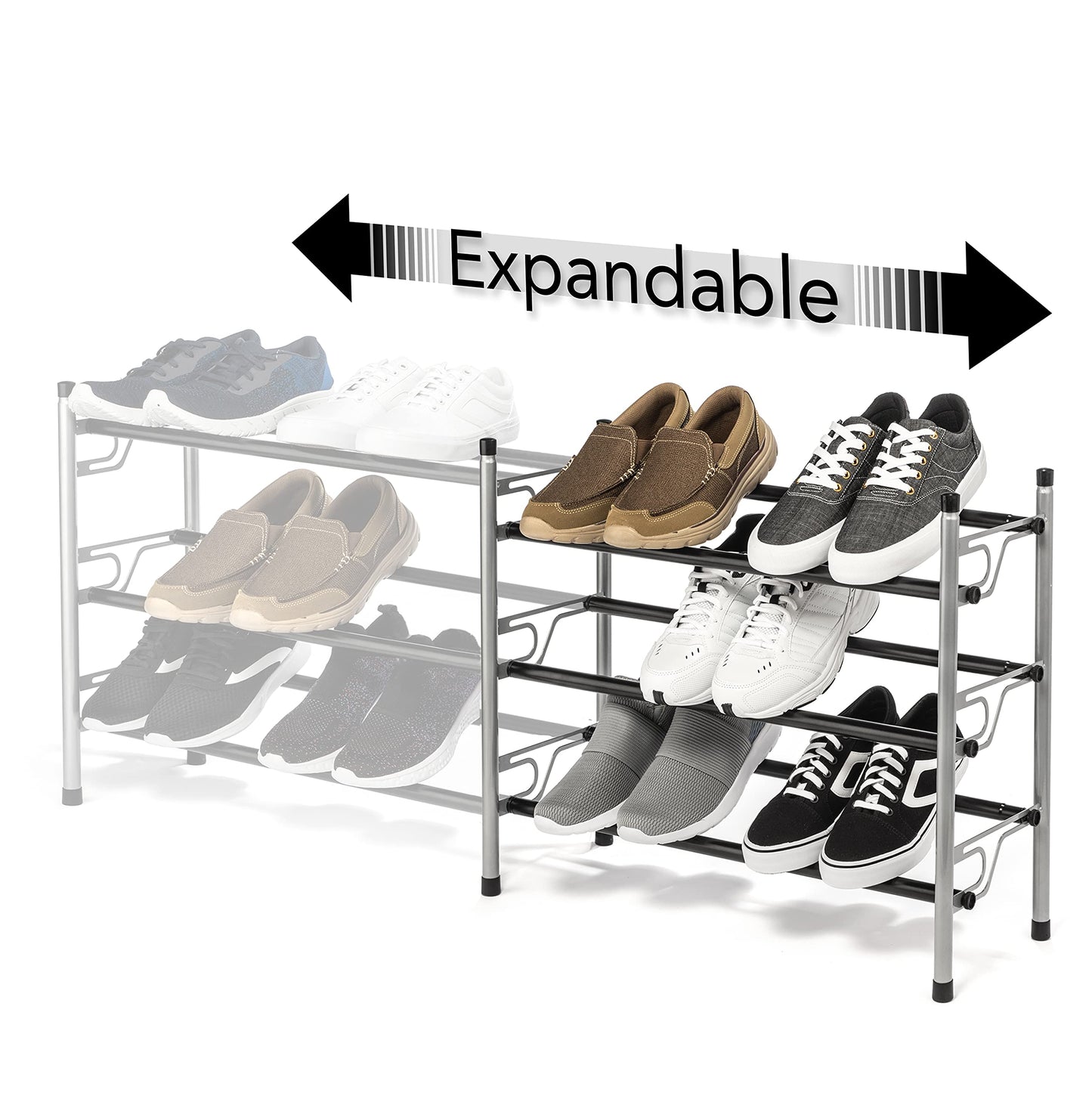 USTECH 3 Tier Adjustable, Expandable Metal Shoe Rack Storage Organizer for Kids and Adults | Portable, Large