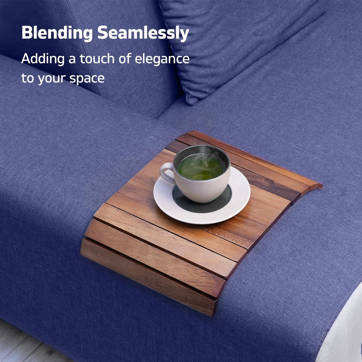 Sofa Arm Tray, Foldable Couch Tray Wooden Armrest Tray, Sofa Tray & Organiser for Drinks, Snack, Magazine, and Remote (Acacia Wood)