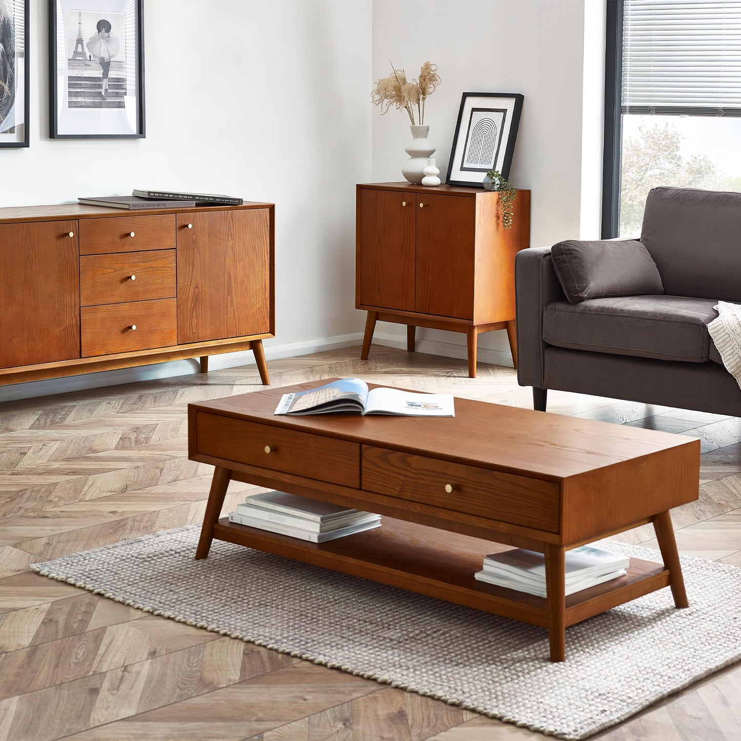 Julian Bowen Lowry Small Sideboard, Cherry Ash - H80 x W70 x D38cm