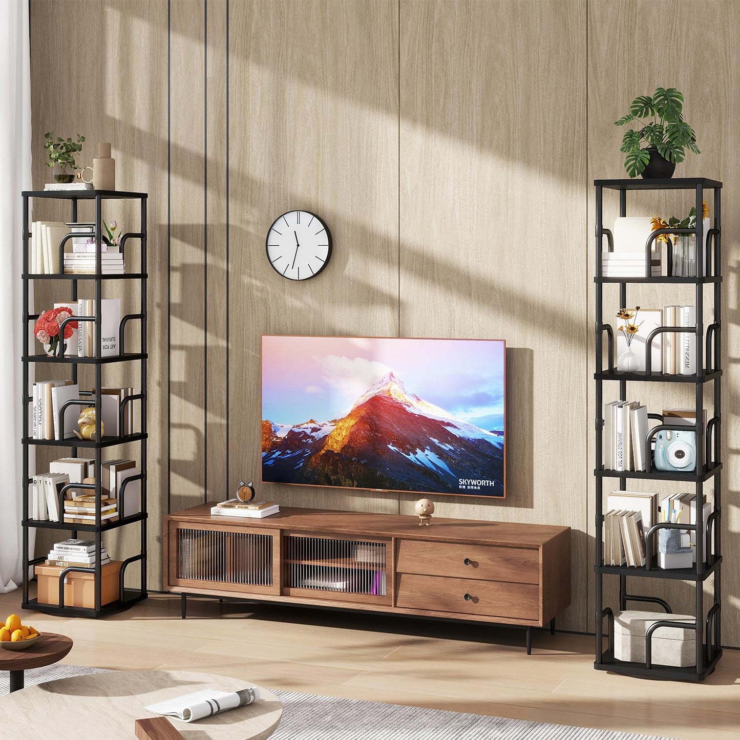IBUYKE 6 Tier Rotating Bookshelf,Square Bookcases,Black TBC005B