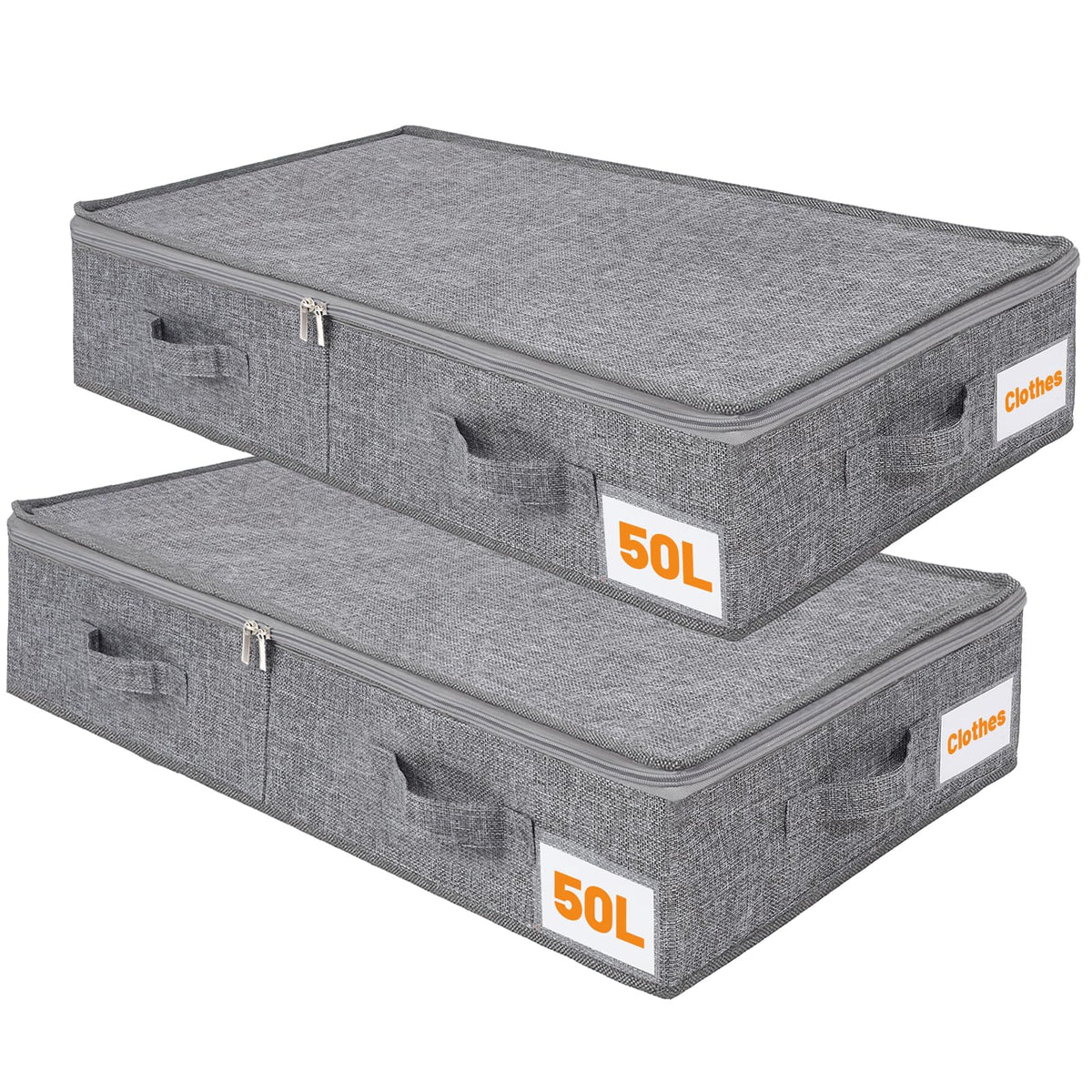 Dntorx 2 Pack 50L Underbed Storage Boxes with Lids, Grey Linen