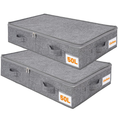 Dntorx 2 Pack 50L Underbed Storage Boxes with Lids, Grey Linen