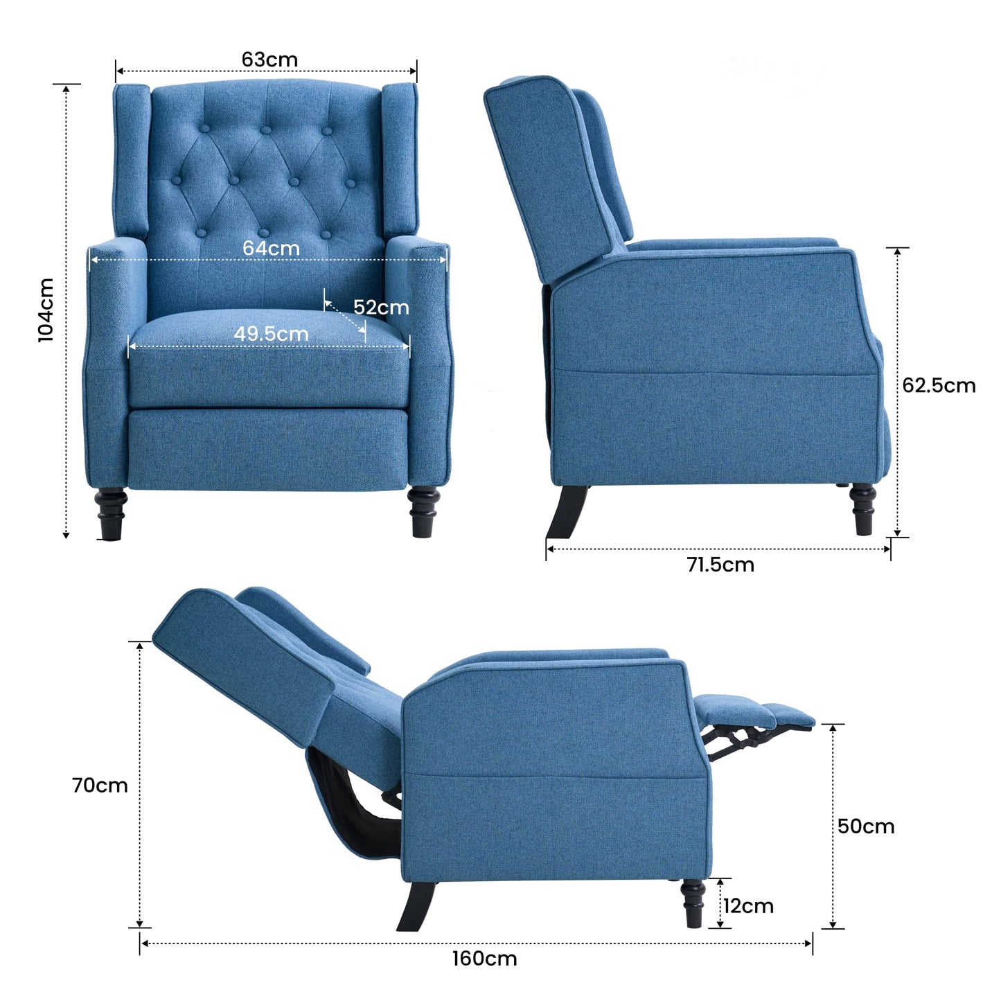 FLEXISPOT Recliner Chair Adjustable Pushback Accent Armchair for Home Relaxation Wing Back Reclining Sofa for Living Room & Bedroom, Blue
