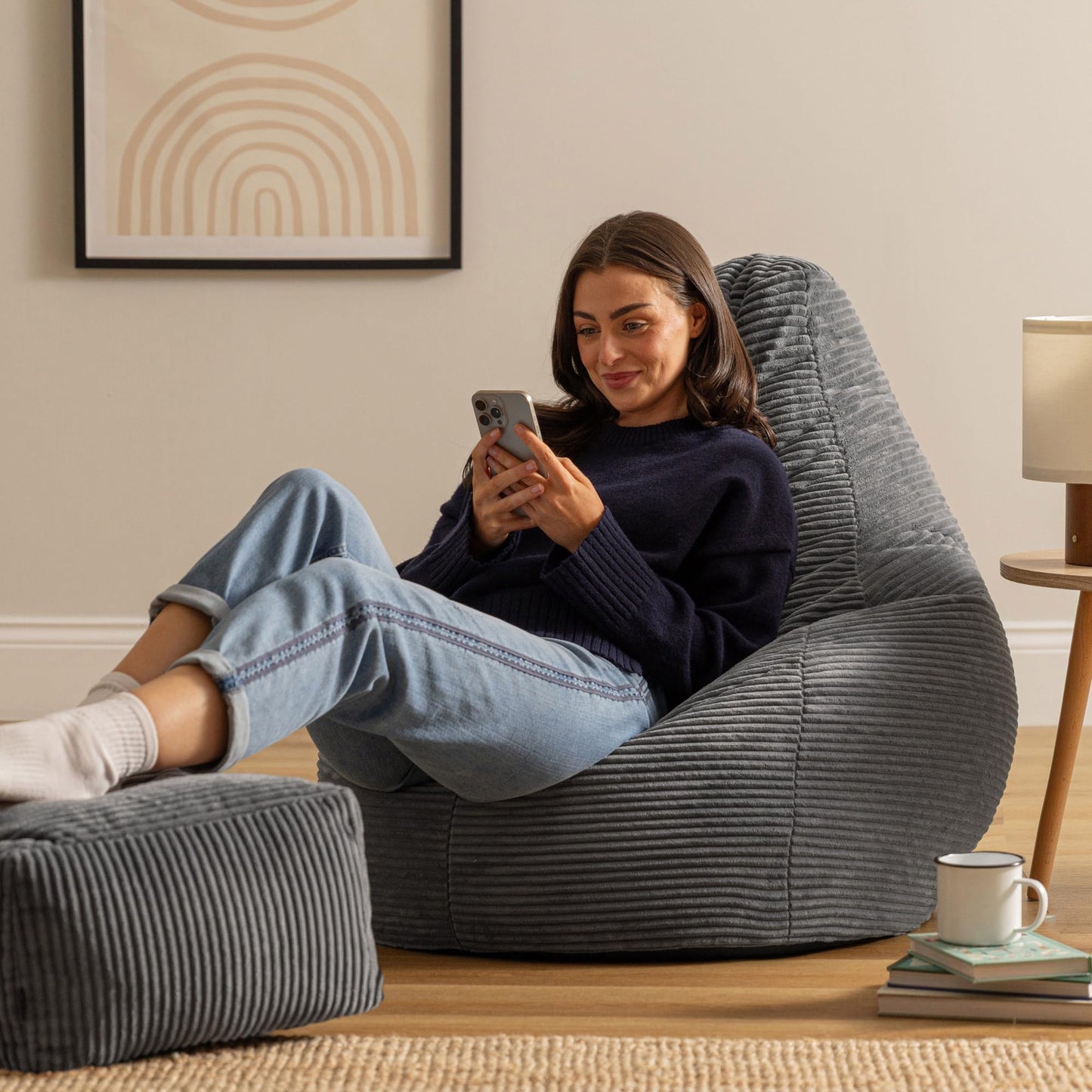 icon Dalton Cord Bean Bag & Footstool with Filling Included, Grey