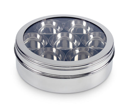 Zinel 7203 Stainless Steel Spice Box/Masala Dabba with 7 Comparments and Transparent Lid, 22cm, 22 cm , Silver
