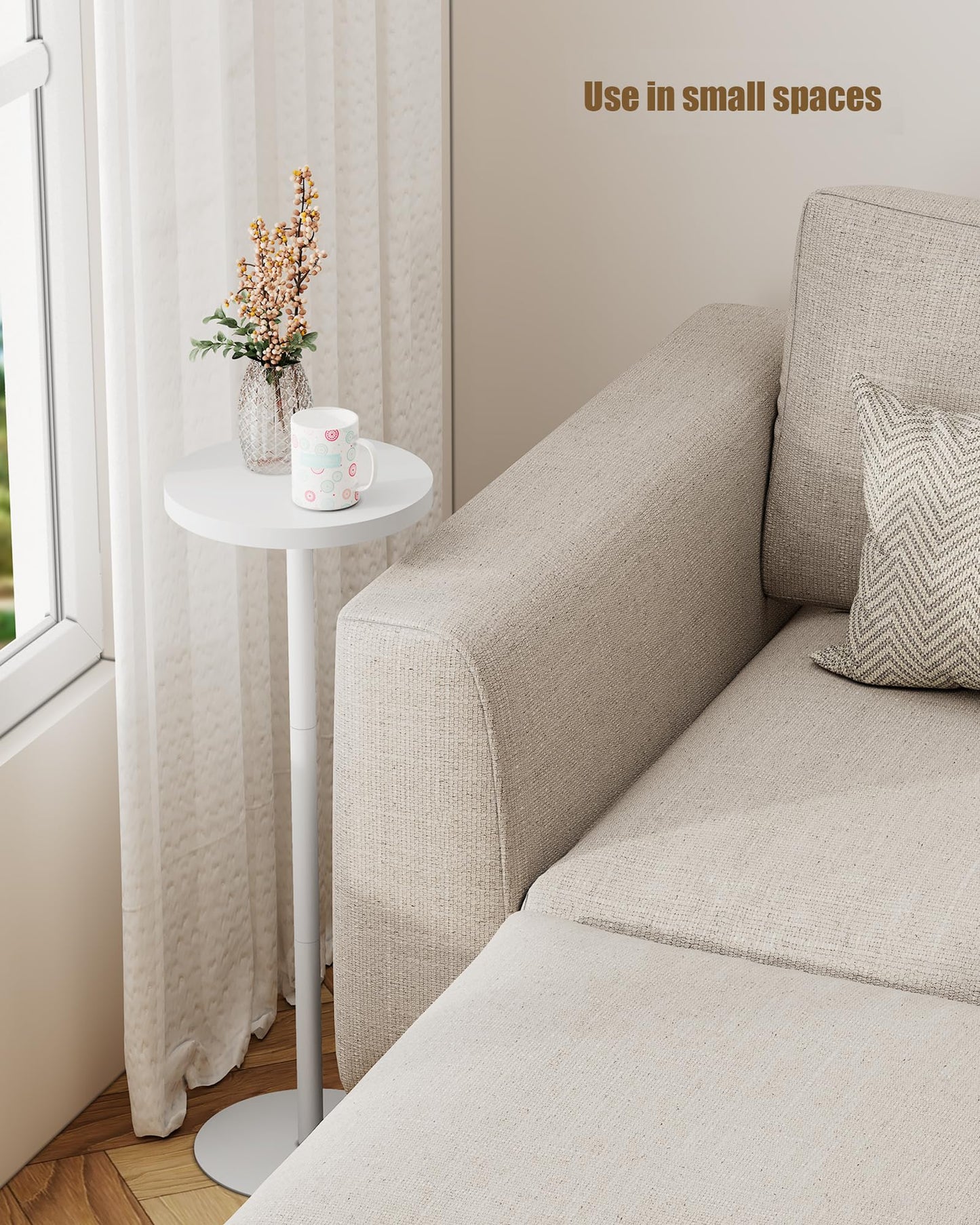 TUTOTAK Tall Round Side Table, Small End Table, Drink Table, Pedestal Side Table, livingroom, White TB01BW065EU