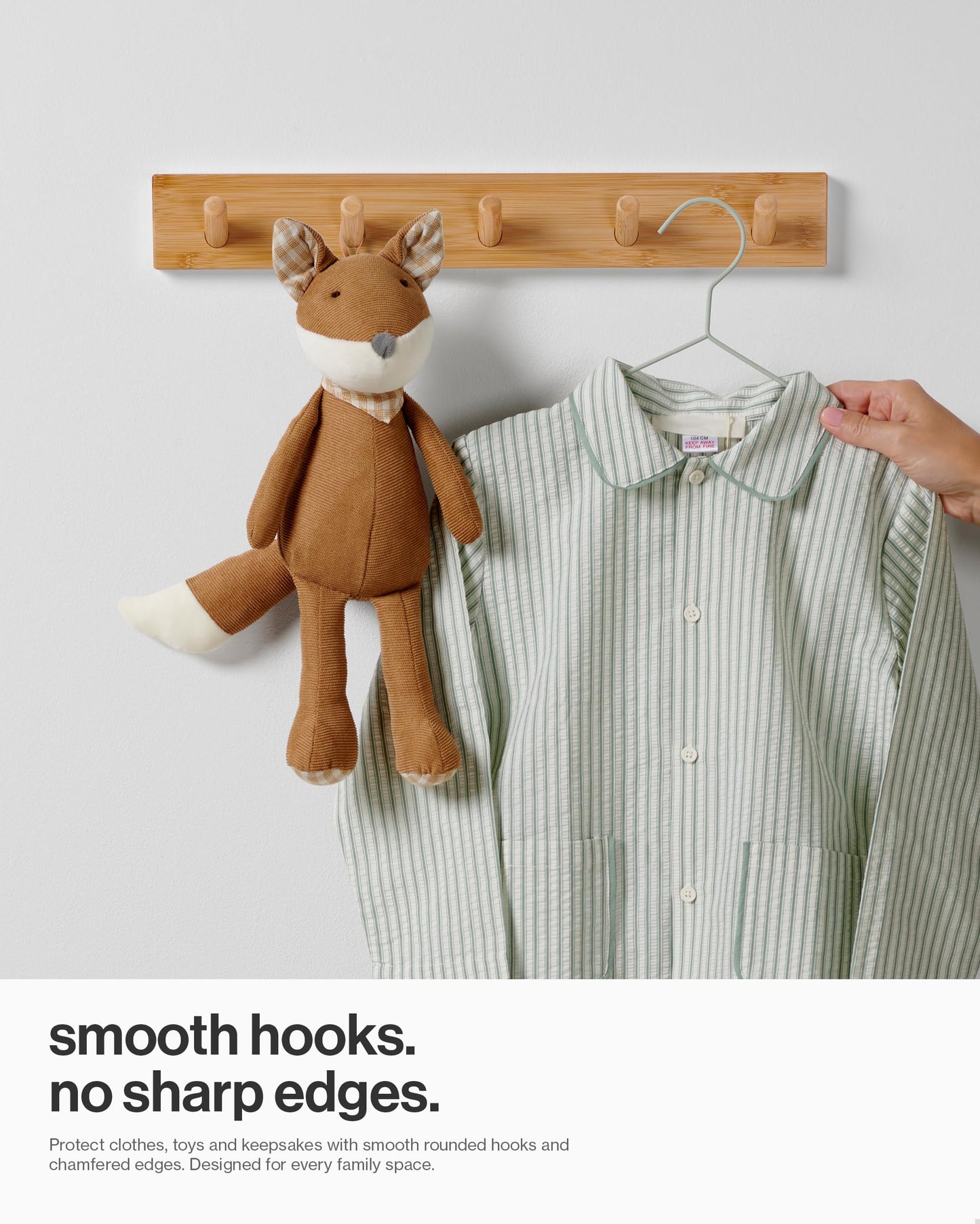 LARHN Wooden Wall-Mounted Coat Rack - 5 Coat Hooks, 43cm