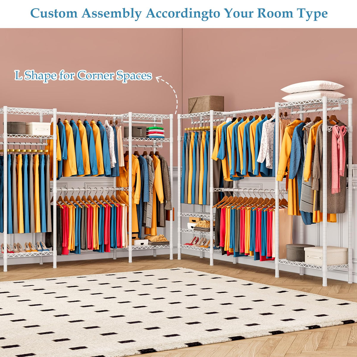 KZOBYD Expandable Clothes Rail Rack, Length 70.2-88.2 inch White