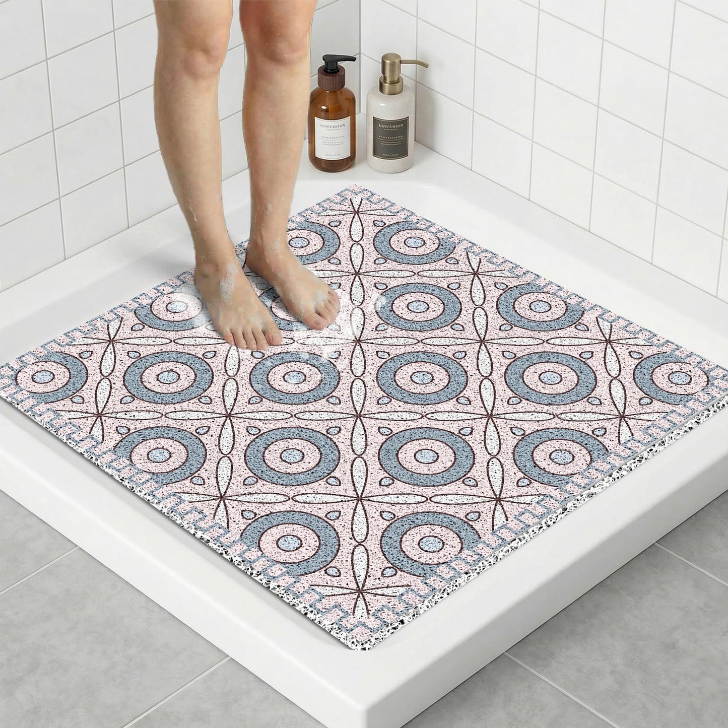 Square Loofah Shower Mat Non Slip 70x70 CM, Anti Mould Quick Drying PVC Mat for Inside Shower & Wet Room, Anti Slip for Elderly & Adults, Textured